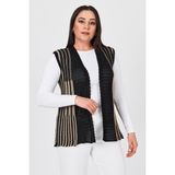 Kadın Siyah Çift Renk Ajurlu Işlemeli Mevsimlik Triko Anne Yazlık Yelek - 2XL