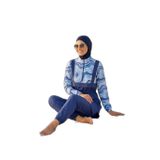 Kadın Siyah Desenli Çantalı Tam Kapalı Fermuarlı Su İticili Paraşüt Tesettür 4'lü Mayo Takım_2308, 00573 Lacivert Saks, 2XL