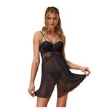 Kadın Siyah Destekli Sütyen Kaplı Transparan Babydoll Gecelik Takımı, L, N5436-19804IGP27193792