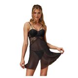 Kadın Siyah Destekli Sütyen Kaplı Transparan Babydoll Gecelik Takımı, M, N5436-19804IGP27193793