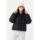 Kadın Siyah Dik Yaka Oversize Şişme Mont