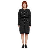 Kadın Siyah Ekose Desenli Bodycon Triko Elbise Uzun Kollu Kışlık Günlük Şık Mini Kaliteli-Siyah-2XL