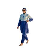 Kadın Siyah Fuşya Fermuarlı Çantalı Boneli Tam Kapalı Su İticili Tesettür Paraşüt Mayo Takım_2306, 00423 Saks, XL