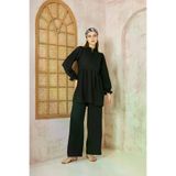 Kadın Siyah Gofre Balon Kol Büzgülü Tunik / Beli Lastikli Cepli Pantolon Tesettür Takım 700-3531396