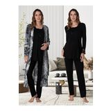 Kadın Siyah Hamile Lohusa Sabahlıklı Pijama Takımı, M, Effortt9044-19804IGP2717050