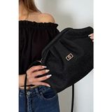 Kadın Siyah Hasır Görünümlü El ve Omuz Askılı Clutch Çanta