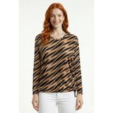Kadın Siyah Kahverengi Zebra Desenli Uzun Kollu Bluz