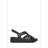 Kadın Siyah Kalın Tabanlı Deri Comfort Sandalet 26SFD411718