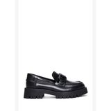 Kadın Siyah Kalın Tabanlı Deri Maskülen Loafer AF190002DV