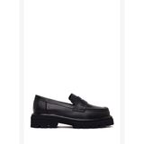 Kadın Siyah Kalın Tabanlı Deri Maskülen Loafer AF190069DV