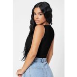 Kadın Siyah Kare Yaka Crop Top Bluz