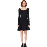 Kadın Siyah Kare Yaka Uzun Kollu Skater Mini Elbise Düz Desen Kış Koleksiyonu Şık Gündüz Gece-Siyah-2XL