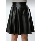 Kadın Siyah Kloş Suni Deri Etek Leather Skirt