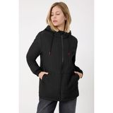 Kadın Siyah Kürklü Su ve Rüzgar Geçirmez Kapüşonlu Kışlık Mont & Kaban & Parka FMM-100-K - XL