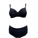 Kadın Siyah Likralı Esnek Şık Rahat Büyük Beden Telli Balenli Toparlayıcı Yüksek Bel Bikini Takım - 48