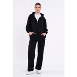Kadın Siyah Normal Kalıp Basic Beli Lastikli Kapüşonlu Oversize Mevsimlik Alt Üst Eşofman Takımı MTLCB7367