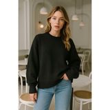 Kadın Siyah Oversize Bisiklet Yaka Triko Kazak - Standart