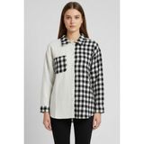 Kadın Siyah Oversize Fit Ekoseli Desenli Uzun Kollu %100 Pamuk Gömlek, Ceket, Kadın Oduncu Gömlek