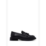 Kadın Siyah Püsküllü Deri Maskülen Loafer AF450007DV
