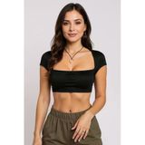 Kadın Siyah Sırt Dekolteli Ve Boyundan Bağlamalı Yarım Kol Crop Top Bluz - Şık, Rahat Ve Kolay Kombi