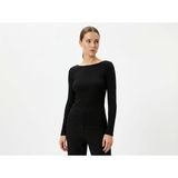 Kadın Siyah Slim Fit Basic Bluz | Kayık Yaka Esnek Kumaş (L)