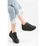 Kadın Siyah Spor Ayakkabı 6 Cm Yüksek Rahat Taban Sneaker X300 Siyah