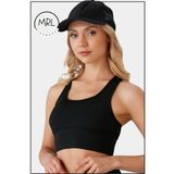 Kadın Siyah Spor Büstiyer Crop Halter Yaka Pedli Toparlayıcı Likralı Dalgıç Havuz Deniz Uygun - 2XL