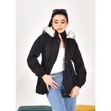 Kadın Siyah Su Geçirmez Kapüşonlu Mont – Kürk Detaylı - 03S-Siyah - XL