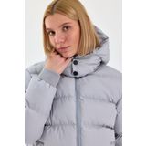Kadın Siyah Su Ve Rüzgar Geçirmez Oversize Kapüşonlu Kışlık Şişme Mont & Kaban & Parka - 137 Gri XL