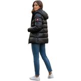 Kadın Siyah Tam Dolum Şişme Mont – Kapüşonlu, Ultra Sıcak Tutan, Parlak Kumaş Kışlık Mont (74 Cm) - Beyaz