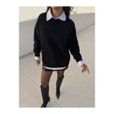 Kadın Siyah Taşlı Oversize Sweatshirt 30067 L