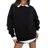 Kadın Siyah Taşlı Oversize Sweatshirt 30067 M