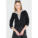 Kadın Siyah Tek Düğmeli Crop Ceket ARM-23Y001064 - XL