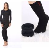 Kadın Siyah Termal Terletmeyen Içlik Alt Üst Takım Termal Çorap Hediyeli - 2XL