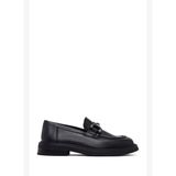 Kadın Siyah Tokalı Deri Maskülen Loafer AF450003DV