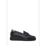 Kadın Siyah Tokalı Dolgu Topuklu Deri Comfort Loafer 26PFD411318