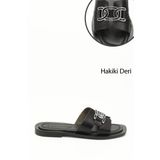 Kadın Siyah Tokalı Hakiki Deri Terlik