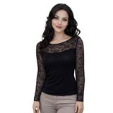 Kadın Siyah Transparan Dantel Kollu Bluz Atlet Model (Siyah, XL)