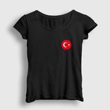 Kadın Siyah Türk Bayrağı Ay Yıldız Yuvarlak Logolu T-Shirt 444759TT - XL