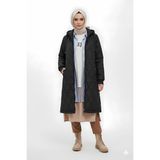 Kadın Siyah Uzun Kapitone Astarlı Şişme Tesettür Mont HZL25W-BD151381 - 36