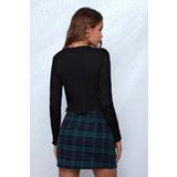 Kadın Siyah Uzun Kollu Önden Bağlama Detaylı Crop Top Bluz