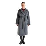 Kadın Siyah Uzun Peluş Astarlı Kemerli Tasarım Kaban 30043 XL