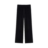 Kadın Siyah Wide Leg Kadife Dokulu Beli Lastikli Pantolon