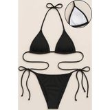Kadın Siyah Yandan ve Boyundan Bağlamalı Bikini Mayo Takımı