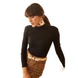 Kadın Siyah Yarım Balıkçı Yaka Bluz - 10670 Siyah XL