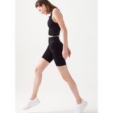 Kadın Siyah Yüksek Bel Fitilli Toparlayıcı Kısa Spor Tayt Ribbed Biker