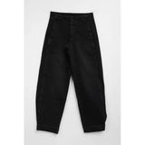 Kadın Siyah Yüksek Bel Wide Leg Barrel Fit Jean Pantolon