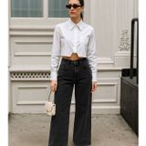 Kadın Siyah Yüksek Bel Wide Leg Jean Pantolon