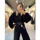Kadın Siyah Yumoş Örme Crop Kazak