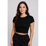 Kadın Siyah Yuvarlak Yaka Yarım Kol Crop Top Bluz – Şık, Rahat Ve Kolay Kombinlenebilir